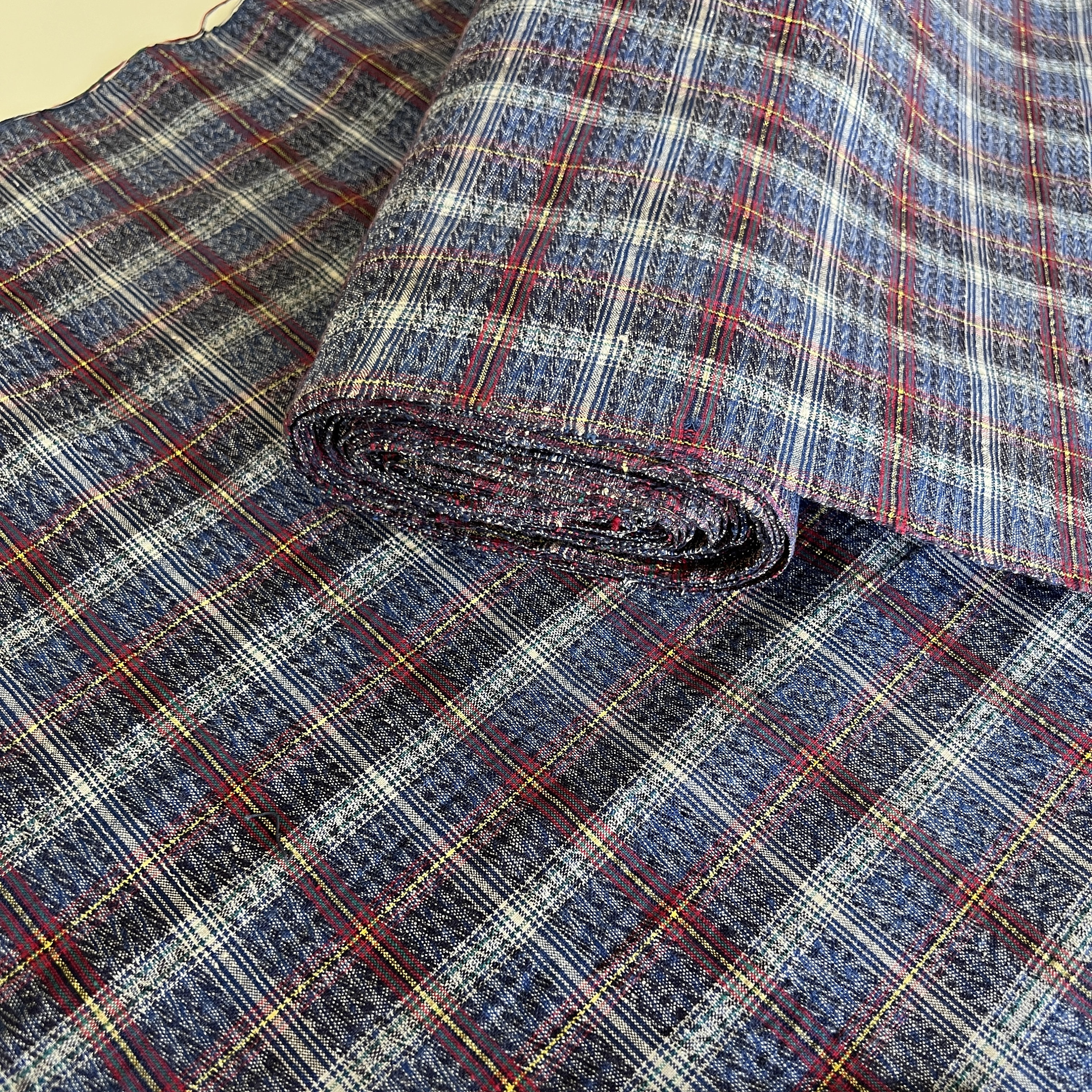 Disco - Vintage handwoven check fabric, handwoven cotton fabric, upholstery fabric, plaid cotton fabric, tartan fabric, decorative fabric