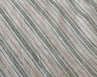 Hibiscus- Vintage pink and blue stripe fabric, vintage workwear fabric, natural cotton fabric