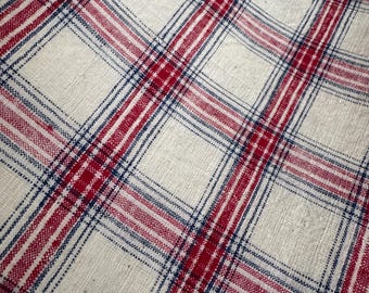 Cabin - Vintage Red Checker Cotton Fabric: Handwoven Homespun