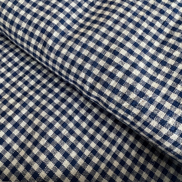 Vichy - Tissu en coton vichy bleu et blanc / Tissu tissé à la main vintage / Tissu à mini carreaux / Tissu patchwork / Tissu à carreaux bleu et blanc