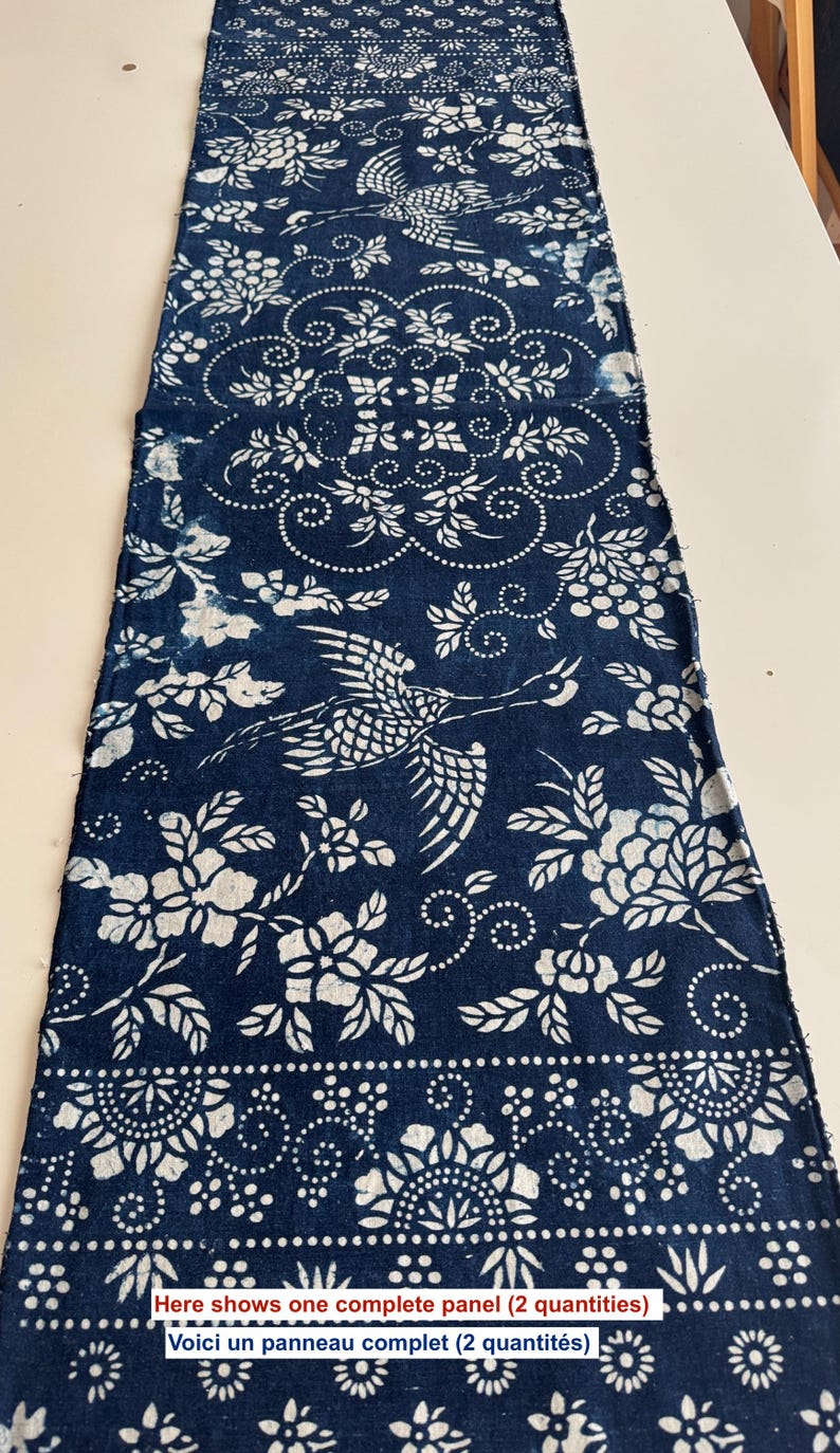 Vintage Chinese Indigo Batik Fabric: Crane Design, Plant Dyed Boro ...