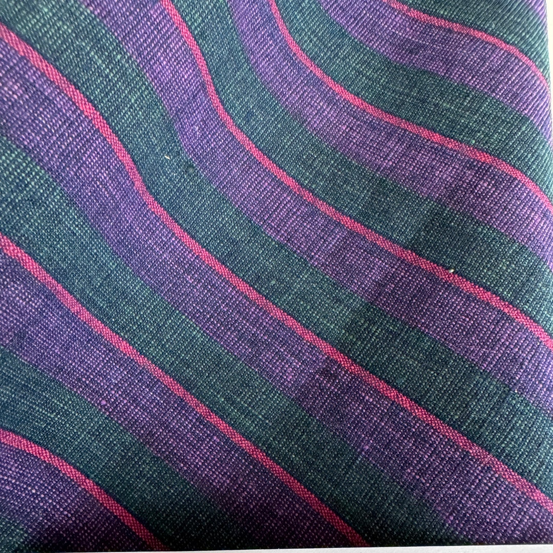 Iris Vintage Handwoven Stripe Fabric, Purple and Green Stripe Fabric