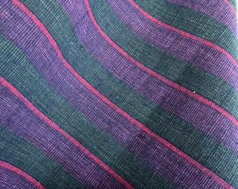 Iris - Vintage handwoven stripe fabric, purple and green stripe fabric, vintage costume, hand loomed cotton fabric, primitive homespun