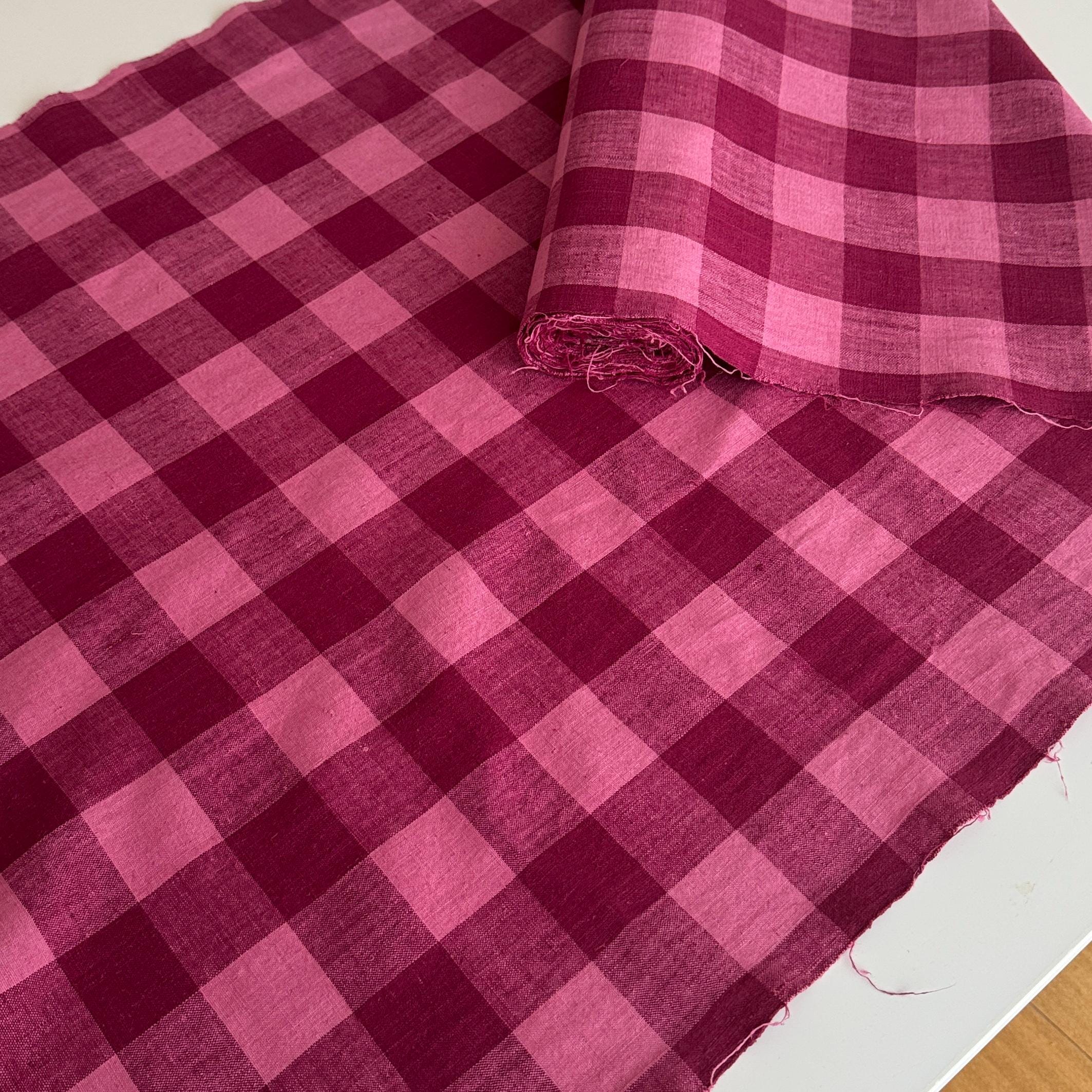 Pitaya - Magenta Gingham Fabric: Vintage Handwoven Checker Cotton