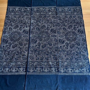 Vintage Batik Denim /230cm x 64cm, Chinese Vintage Indigo Resist Dyed Fabric, KATAZOME, Vintage wall hanging, Door curtain, Wall Decoration