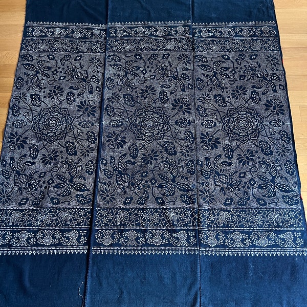 Vintage Batik Denim /230cm x 64cm, Chinesischer Vintage Indigo Resist Stoff, KATAZOME, Vintage Wandbehang, Türvorhang, Wanddekoration