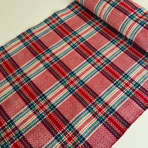 Damier - vintage handgeweven rode geruite stof: 100% katoen, woondecoratie