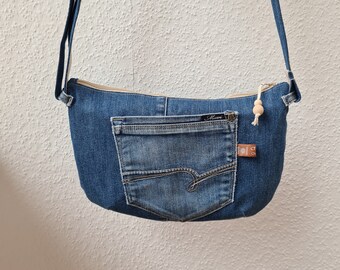 Handtasche Umhängetasche Cross Bodybag Schultertasche Jeanstasche upcycle Tasche aus heller Jeans und Hemd