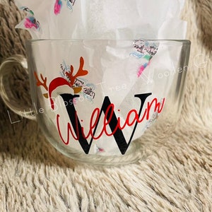 Personalised Christmas Reindeer Santa Mug|Santa|Santa Hat|Reindeer|Personalised|Christmas|Glass|Mug|Gift|OG