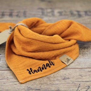 Scarf orange with name made of muslin, muslin cloth, triangular scarf personalized gift child 1 year