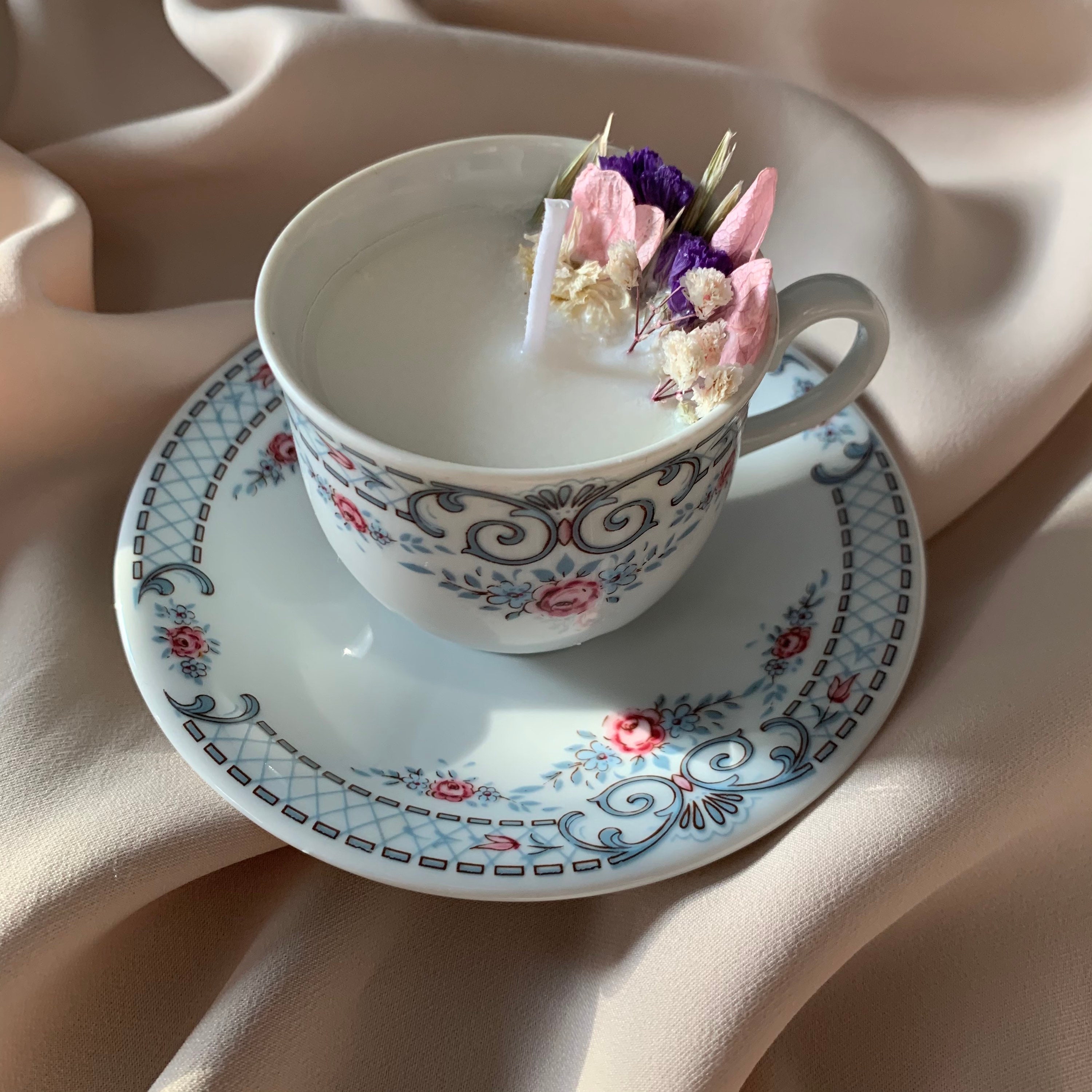 Bougie Fleurie/Tasse Vintage Vintage Candle - Handmade