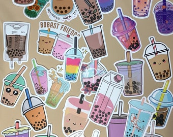 Bubble tea 50 autocollants, thème boba, brown sugar, boissons, stickers, scrapbooking, stationery, thème rose, mauve | Korean style