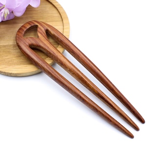 Wooden Hair Fork, Wood Hair Fork, 3 Prong Hairpin, Handmade Natural Ebony Sandalwood Hair Stick, French Hair Pin, Perfect Gift for Her