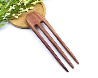 Wooden Hair Fork, Wood Hair Fork, Handmade Natural Wood Hair Stick, 3 Prong Hair Fork, French Hair Pin, U Shape Hair Stick, Wood Hairpin