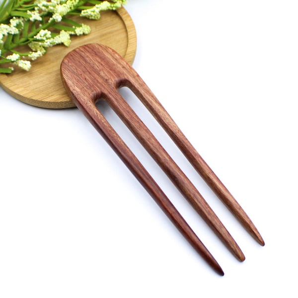 Wooden Hair Fork, Wood Hair Fork, Handmade Natural Wood Hair Stick, 3 Prong Hair Fork, French Hair Pin, U Shape Hair Stick, Wood Hairpin