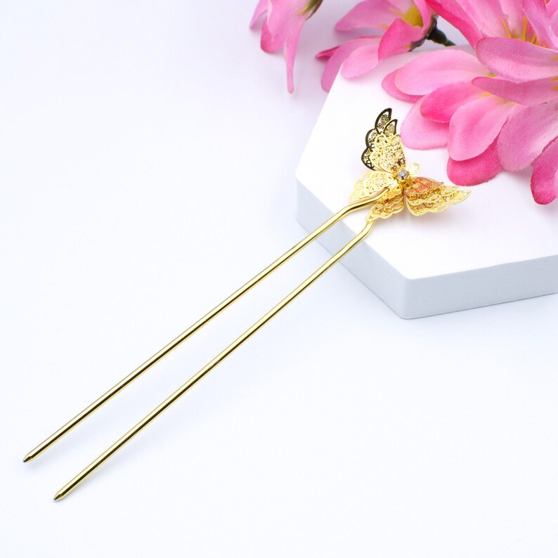 Butterfly Hairpin Bun Holder French Hair Pin Brass Hairpin Etsy