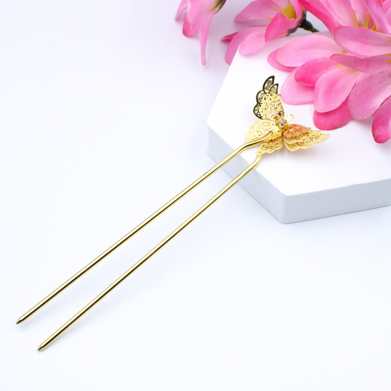 Butterfly Hairpin Bun Holder French Hair Pin Brass Hairpin Etsy