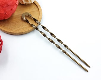 Bun Holder, French Hair Pin, Brass Hairpin, 2 Prong Hair Fork, U Shape Hair Stick, Vintage Hair Fork, Hair Bun Pick, Perfect Gift for Her