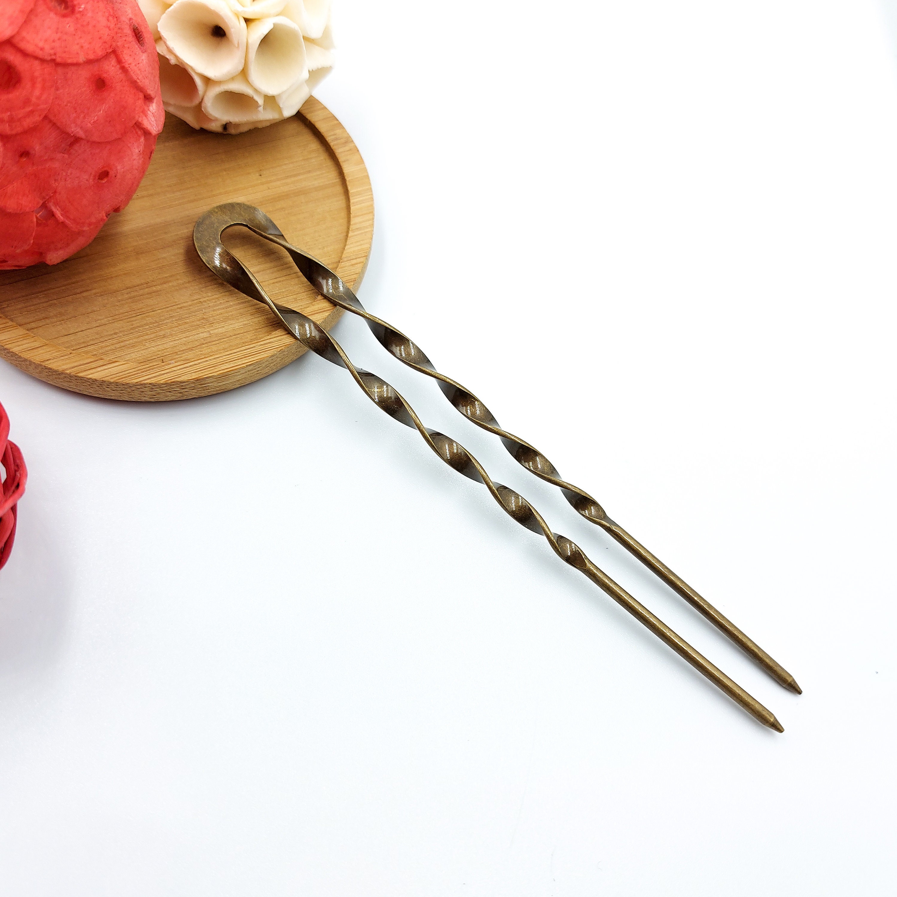 Bun Holder French Hair Pin Brass Hair Pin 2 Prong Hair Etsy