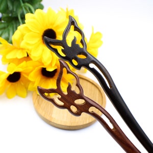 Butterfly Wood Hair Stick, Wooden Hair Stick, Wooden Hair Fork, Natural Sandalwood Hairpin for Thick Hair, Wood Hair Pin, Hair Chopstick