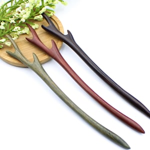 Antler Hair Stick, Wood Hair Stick, Wooden Hair Stick, Handmade Natural Sandalwood, Hairpin for Thick Hair, Wood Hair Pin, Hair Chopstick