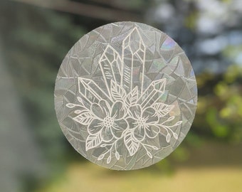 Crystals & Flowers Suncatcher, Holographic Rainbow Window cling