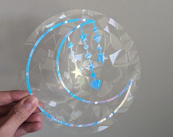 Maan met bedeltjes Suncatcher, Holografische Rainbow Window cling