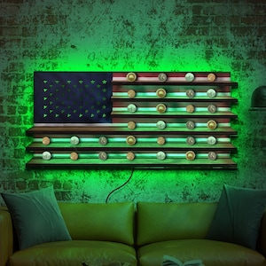 American flag coin display led, Military Coin Display wall mount, Coin display shelf light,  Challenge coin holder army, Challenge coin rack