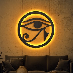 Ojo de la luz del arte de la pared ra, ojo egipcio del arte de horus dirigido, ojo Ankh del signo de neón de thor, arte de la pared del ojo que todo lo ve, decoración de la pared egipcia, arte antiguo