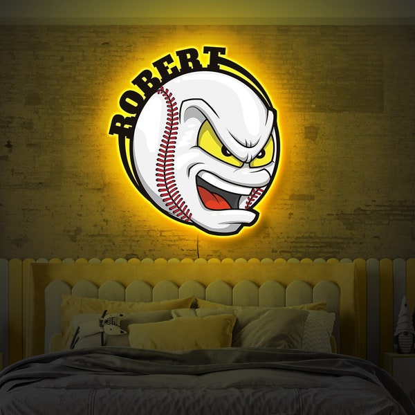 Baseball neon sign, Baseball name light sign, Baseball led light,Sport led sign,Baseball lamp,Baseball wall decor,Personalized baseball gift