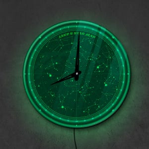 Custom star map LED wall clock, Galaxy constellation wall decor, Astrology neon wall clock, Celestial night sky clock, Modern lighted clock