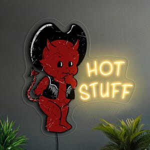 Retro Neon Wall Art,Funny Neon Sign,Yellow Neon Sign,Devil Wall Art,Statement Neon Sign,Quirky Neon Sign,Hot Stuff Led Art,Bold Neon Artwork
