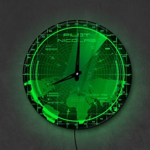 Aviation wall clock led lighted, Altimeter wall clock for pilot room, Airplane cockpit wall decor, Custom man cave aviation clock gift,