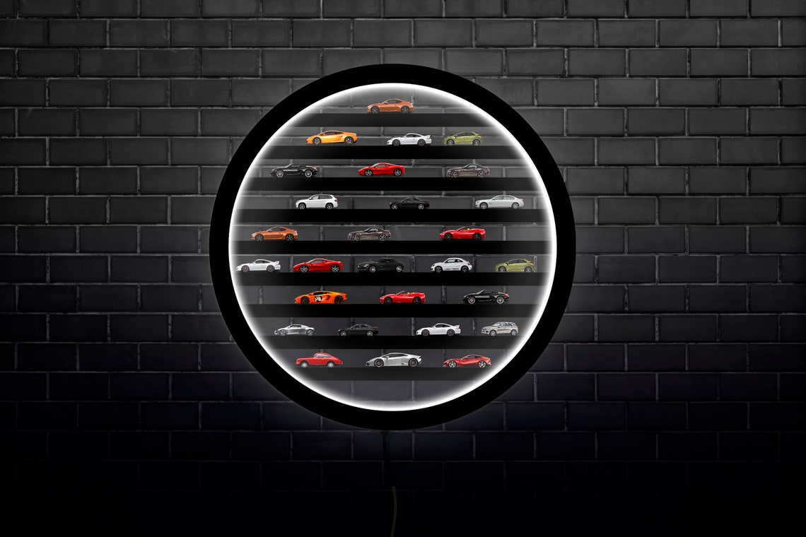 Toy Car Storage Wall With Led Toy Car Display Shelf Toy Car Etsy