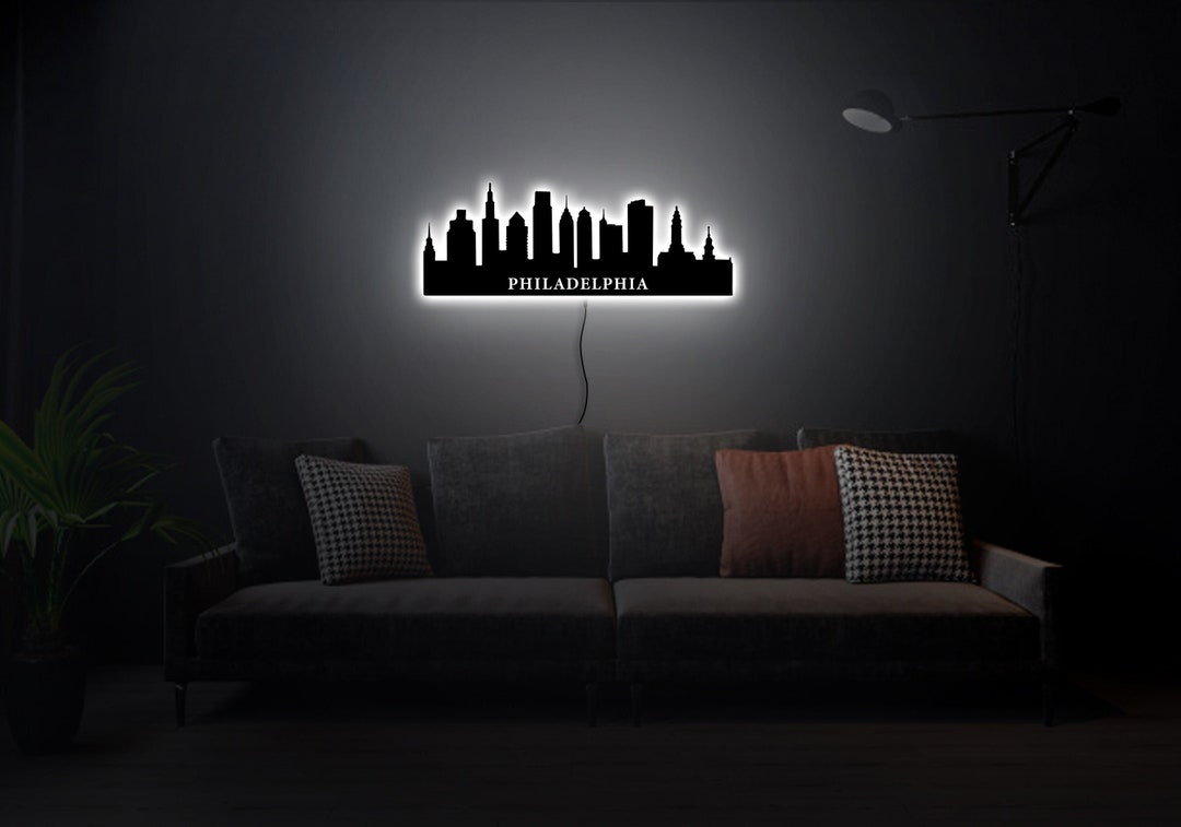 Custom Philadelphia Skyline Neon Sign, Philadelphia Skyline Wall Art