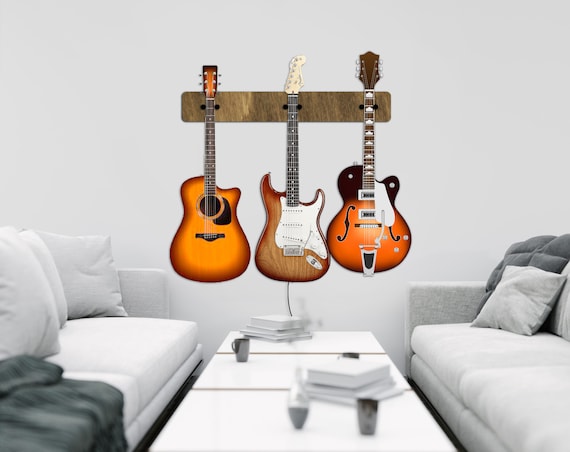 Supporto Parete Per Chitarra X2 Con 4 Plettri | Porta Chitarra Da Muro Per Acustica, Elettrica E Basso - Foto 11