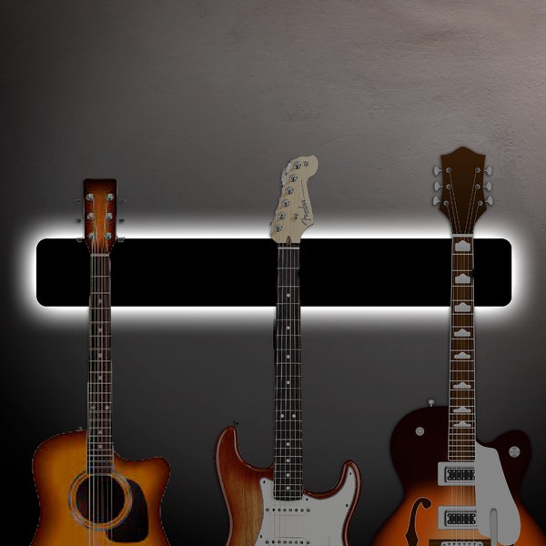 Wall guitar hanger, Lighted guitar hanger, Guitar hanger with led lights, Electric guitar hanger, Guitar rack wooden, Guitar stand wall