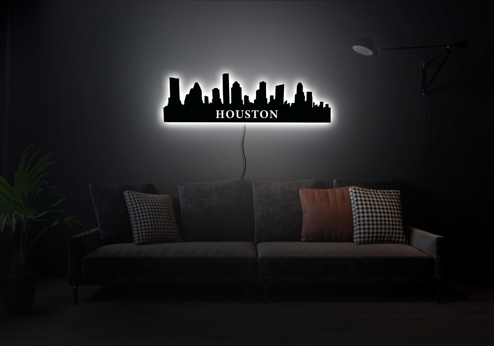 Houston Neon Signhouston Skyline Led Signwooden Houston Neon Etsy