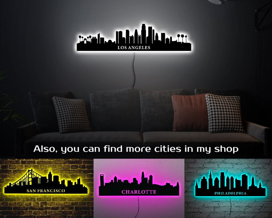 Los Angeles Skyline Wall Art, Los Angeles Wood Sign, Los Angeles Led