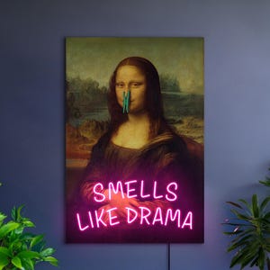 Neon Wall Art, Funny Neon Sign, Modern Canvas Art, Neon Light Poster, Aesthetic Wall Art, Mona Lisa Art Print, Quirky Wall Decor
