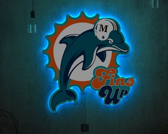 Miami Delfine LED-Schild, Miami Delfine Logo, Miami Delfine Leuchtschild, Miami Delfine Leuchtreklame, Football Led Schild, Sport Team Dekor