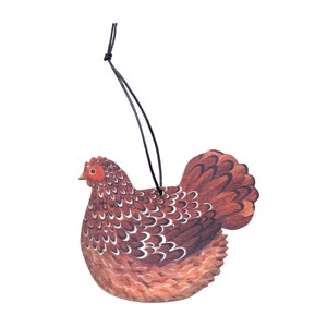 Double Sided and Printed Wooden Hen Decoration