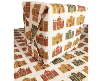 5 sheets of Coloured Houses Wrapping Paper | 100% recycled | House Warming | Gift Wrapping | eco wrapping paper | Made in Britain