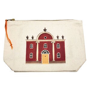 Red House Cotton Wash Bag | Cotton Wash Bag | Cosmetic Bag | Toiletry Bag | Make Up Bag | Travel Bag | gold zip | folk art | house warming