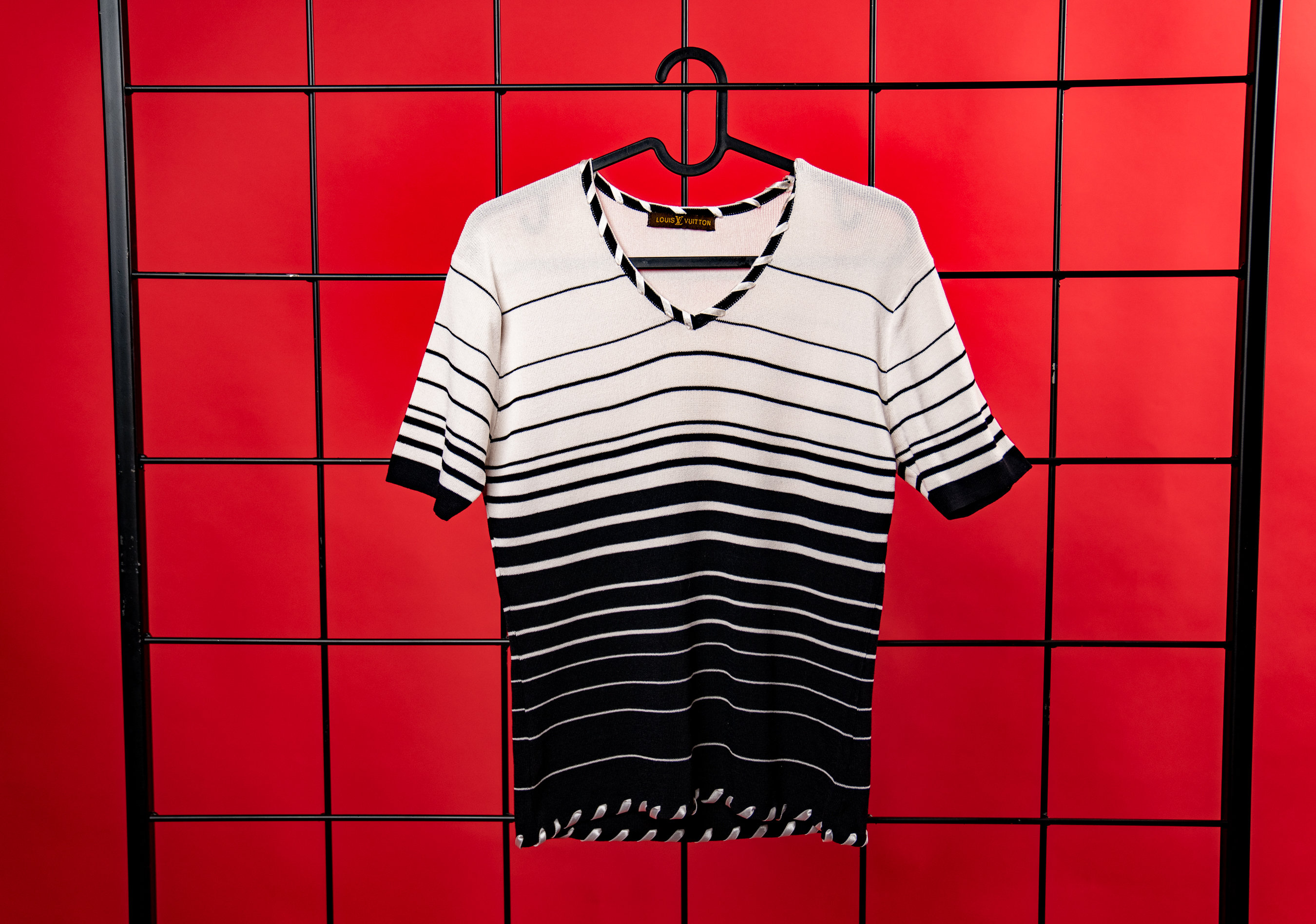 Louis Vuitton Black & White Damier-Stripe T-Shirt