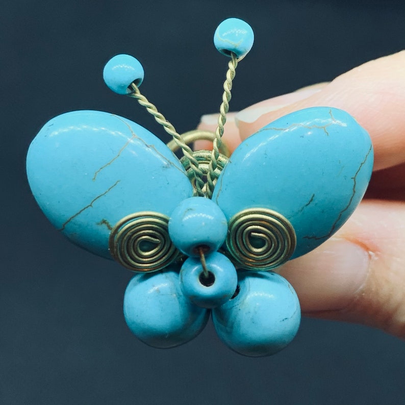 Pretty Cocktail Ring Wire Ring Agate Gemstone for Mothers Day Adjustable Butterfly Ring for Women Handmade Turquoise Ring for Birthday