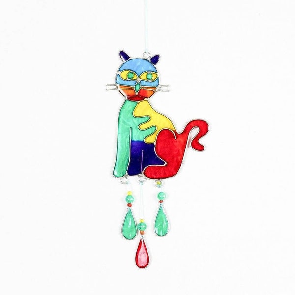 Cat Suncatcher Atrapasol Gato Sonnenfänger Katze, decoración jardín decoración para ventana garden decor stained resin glass zonvanger deko