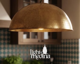 Moroccan Brass Dome Pendant Light – Bronze Hanging Lamp, Rustic Modern Ceiling Light, Handmade Brass Fixture; Farmhouse Lighting