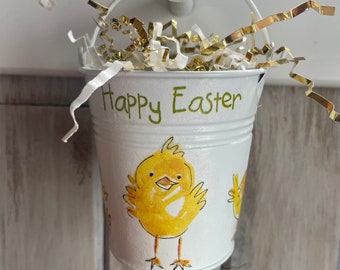 Chick Easter tin bucket, mini tin bucket, spring tin bucket, Easter spring bucket, spring chicks