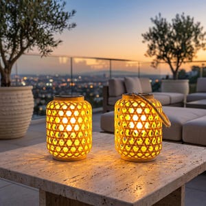Outdoor Solar Imitation Rattan Lantern – Bamboo Style LED Candle Light For Courtyard, Balcony, Garden (AA 600mAh, 6-8 Hours)